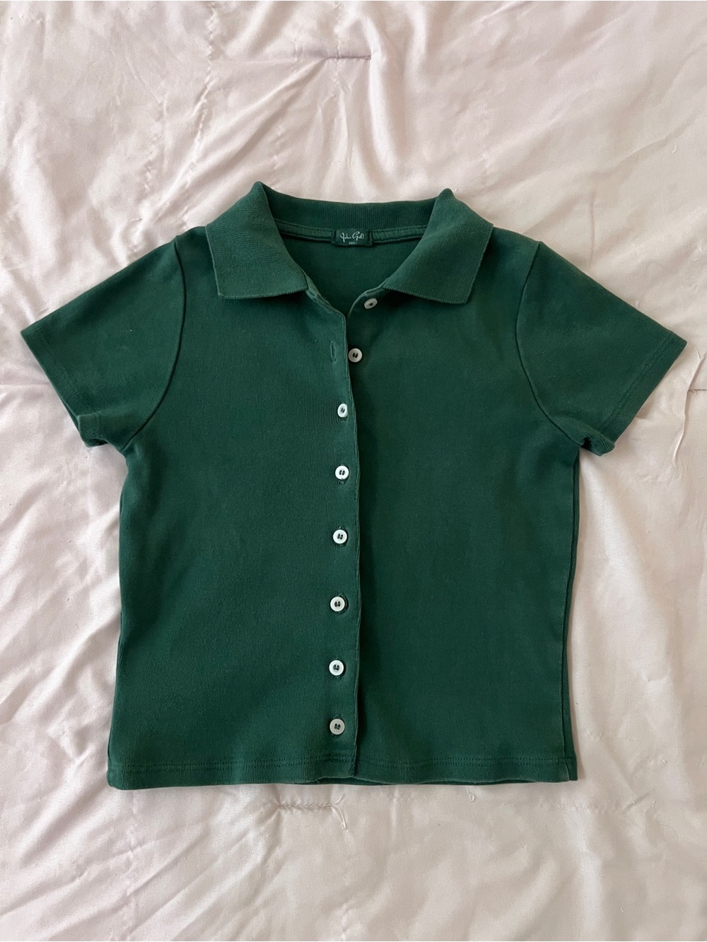Green Polo Button-Front Kids Top